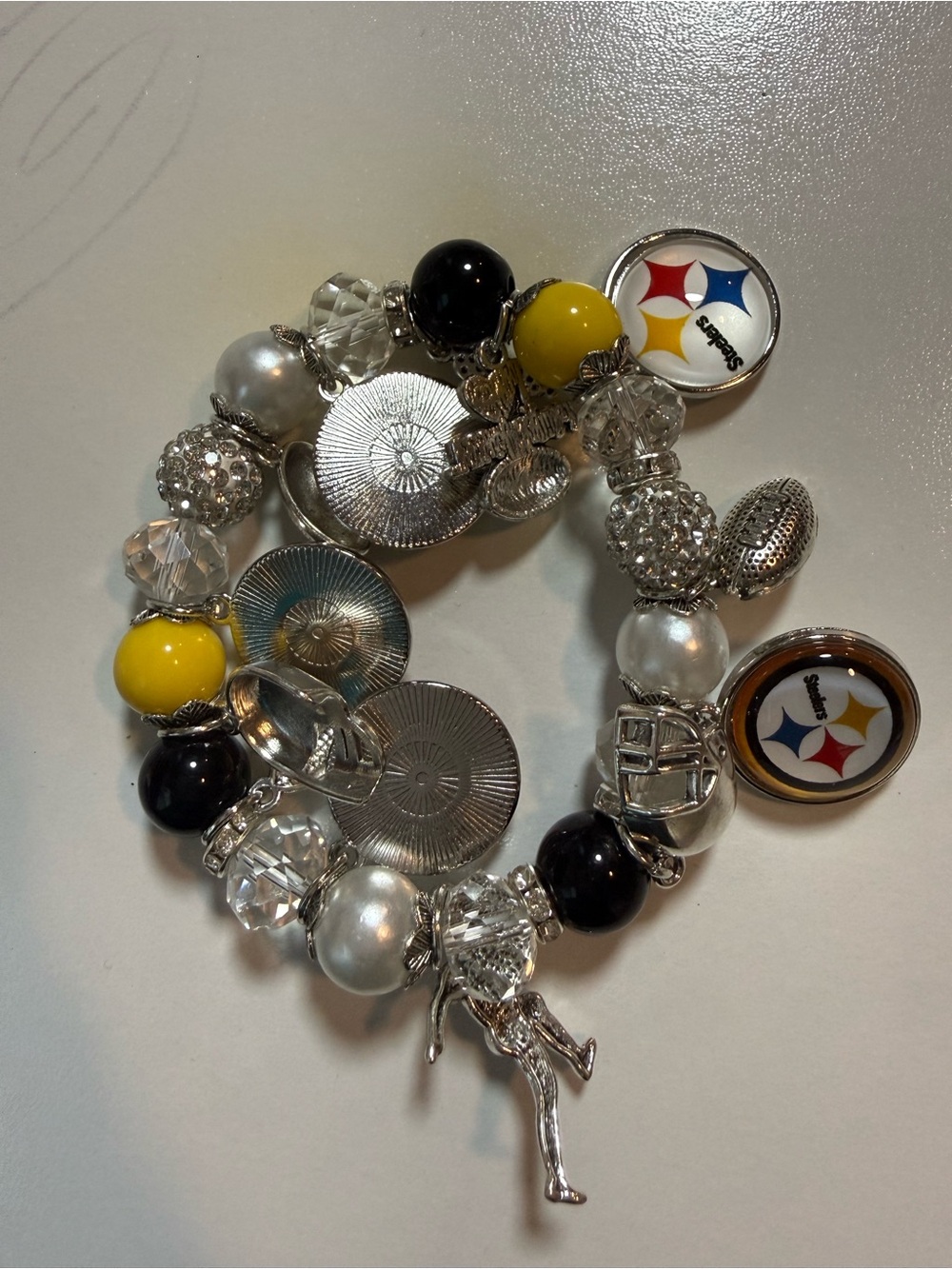Pittsburgh Steelers Silver, Black & Yellow Charm Bracelet